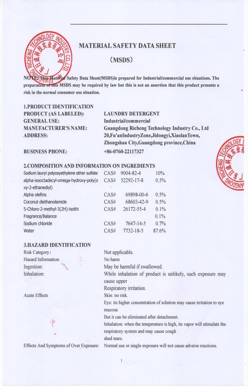 Laundry Detergent-Material Safety Data 