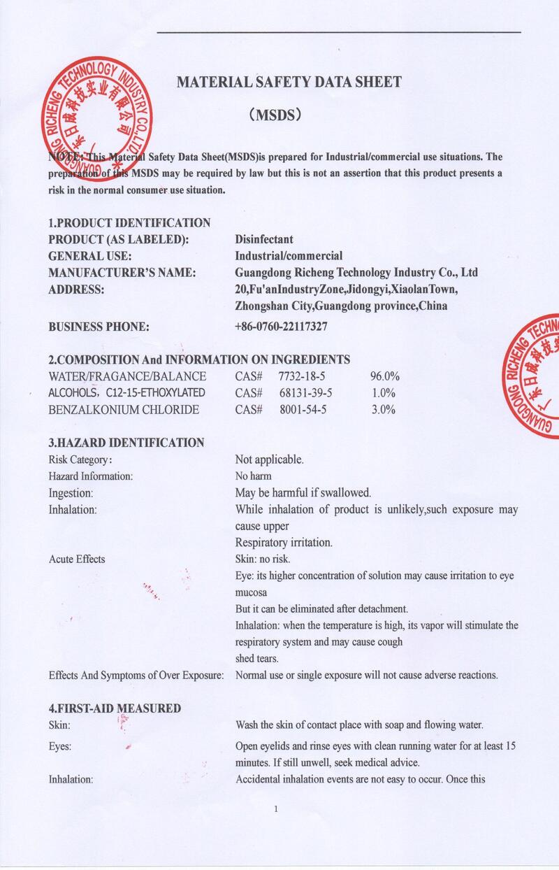 Disinfectant Material Safety Data 