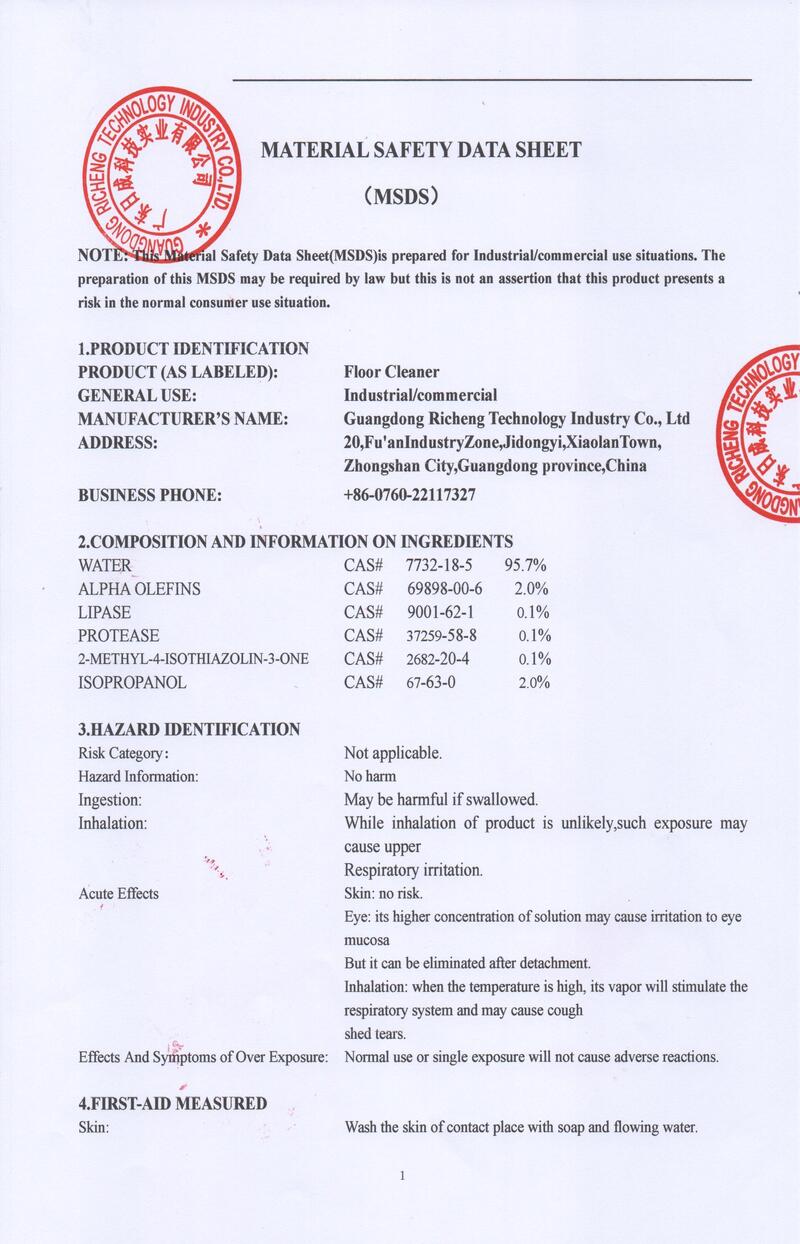 Floor Cleaner Material Safety Data